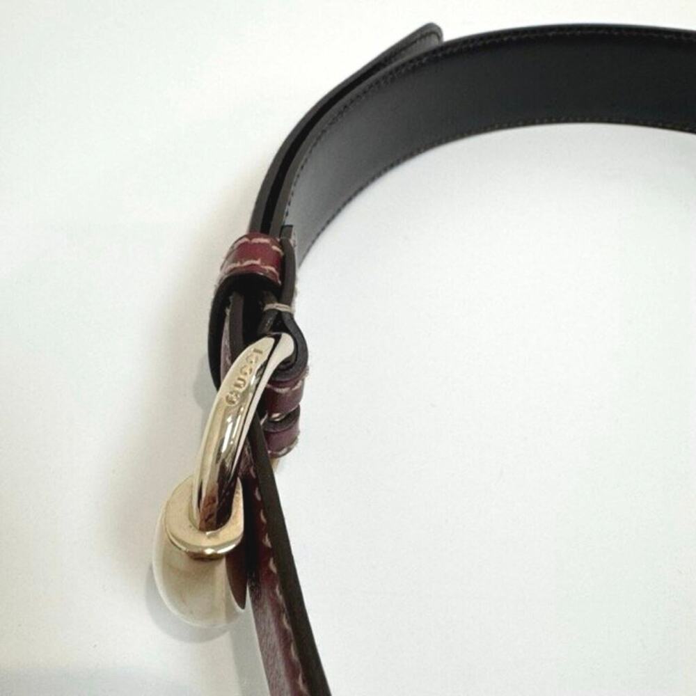 GUCCI Red Leather Gold Horsebit Ring Buckle Belt White Stitching Accent Burgundy - Picture 2 of 5